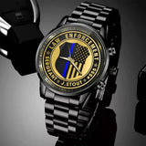 Personalized Law Enforcement US Police Blue Line Custom Name & ID Watch KVH24911