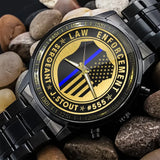 Personalized Law Enforcement US Police Blue Line Custom Name & ID Watch KVH24911