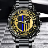 Personalized Law Enforcement US Police Blue Line Custom Name & ID Watch KVH24911
