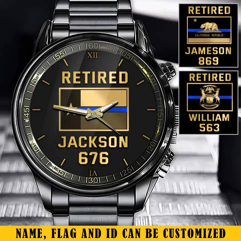 Personalized Retired Police USA Branch Flag Custom Name Watch Printed KVH24908