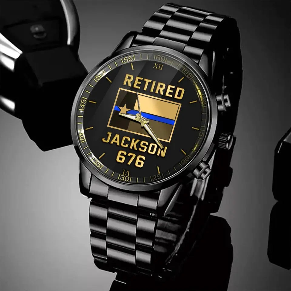 Personalized Retired Police USA Branch Flag Custom Name Watch Printed KVH24908