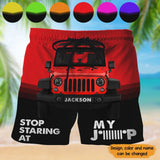 Personalized Stop Staring At My Jeep Jeep Car Custom Name Beach Short Pants Printed KVH24915