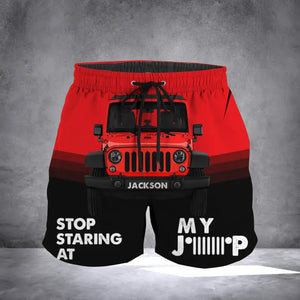 Personalized Stop Staring At My Jeep Jeep Car Custom Name Beach Short Pants Printed KVH24915