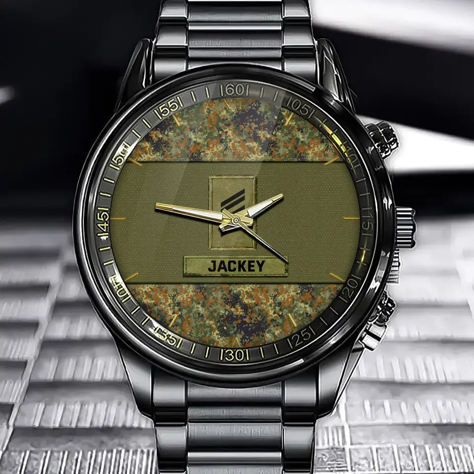 Personalized German Veteran Rank Camo Custom Name Watch Printed VQ24916