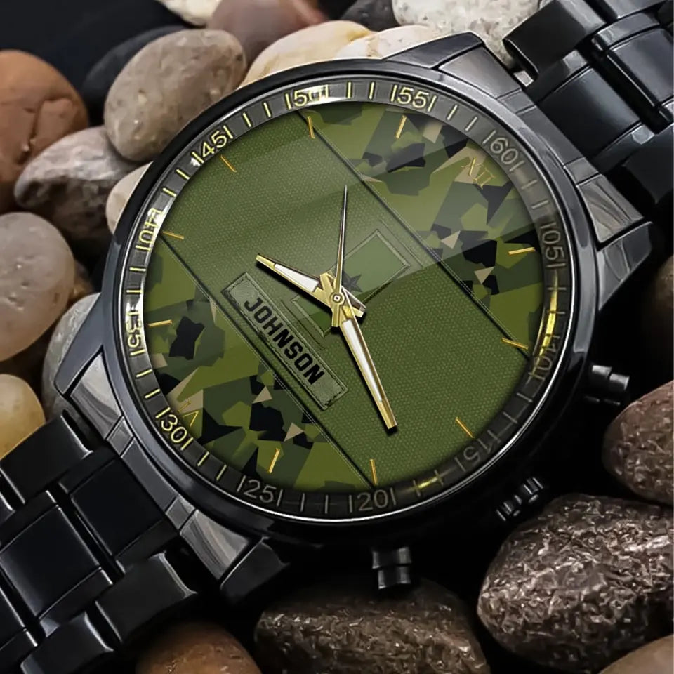 Personalized Swedish Veteran Rank Camo Custom Name Watch Printed VQ24933