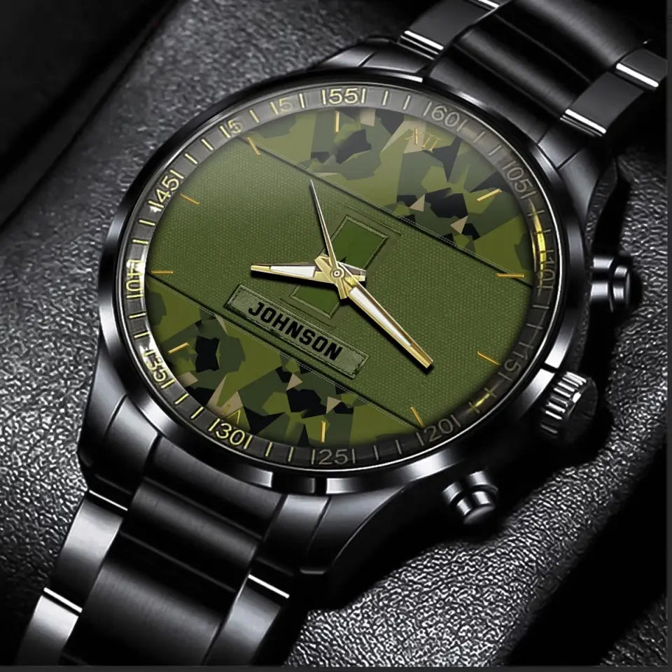 Personalized Swedish Veteran Rank Camo Custom Name Watch Printed VQ24933