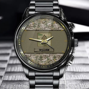 Personalized US Veteran Rank Camo Custom Name Watch Printed VQ24933