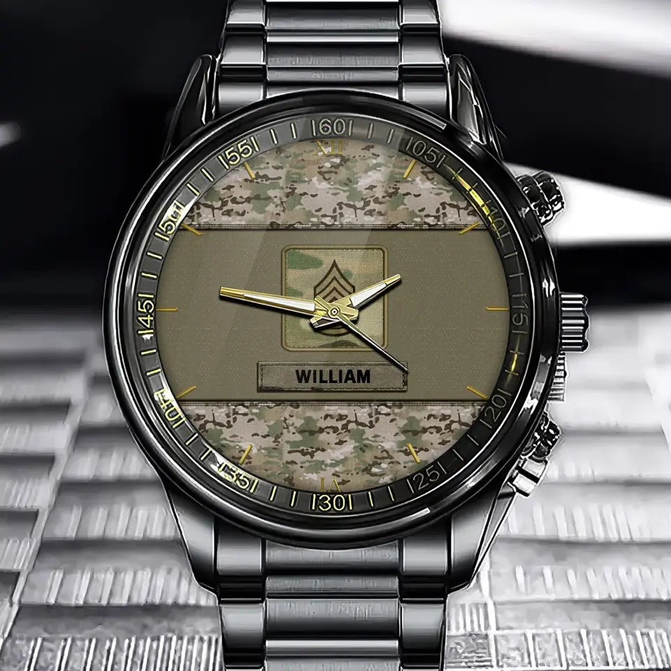 Personalized US Veteran Rank Camo Custom Name Watch Printed VQ24933