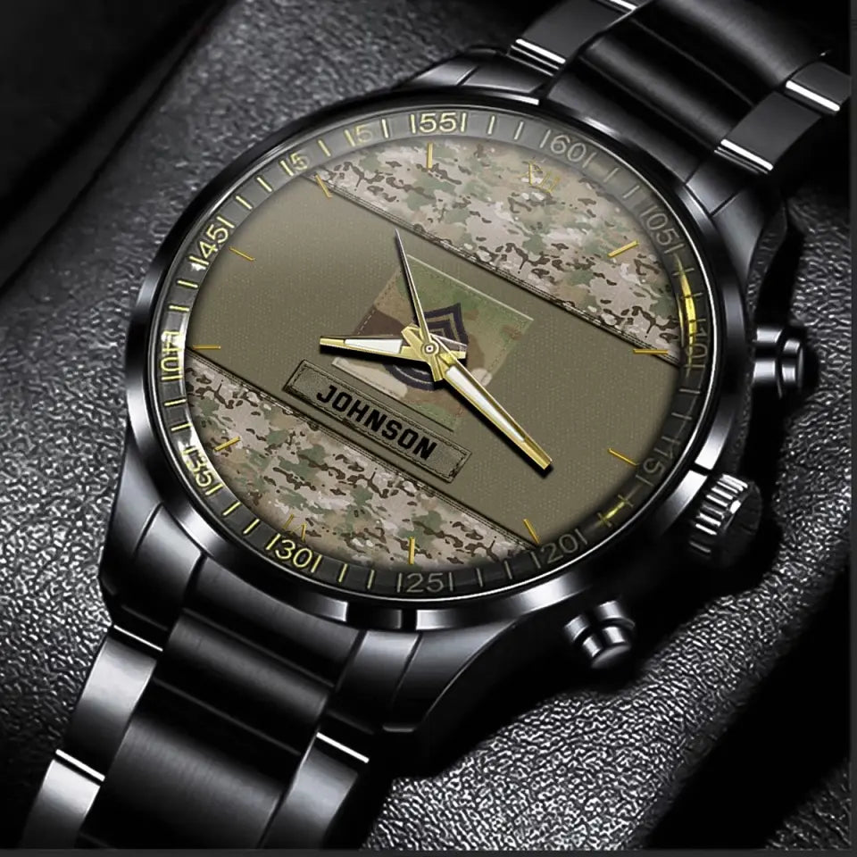 Personalized US Veteran Rank Camo Custom Name Watch Printed VQ24933