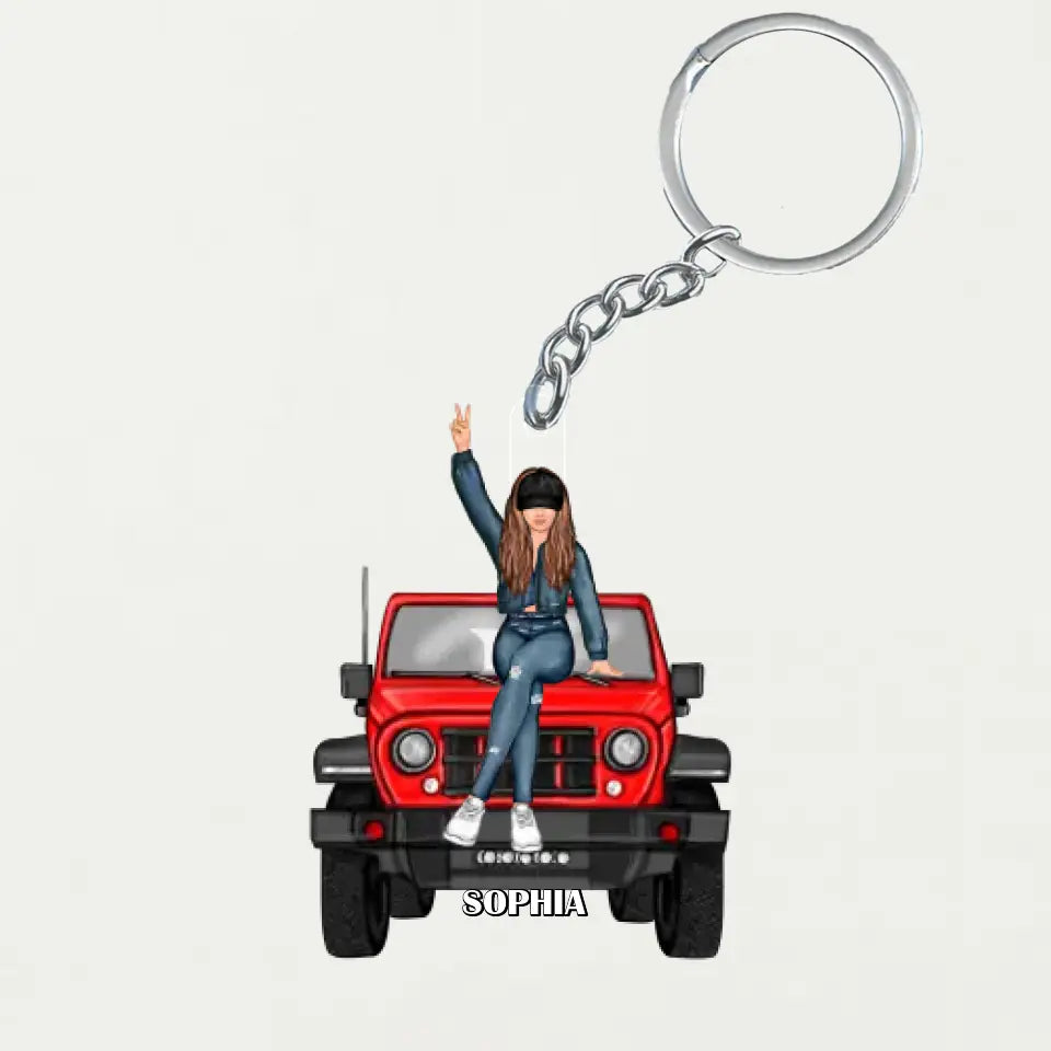 Personalized Jeep Girl Custom Name Acrylic Keychain Printed VQ24940