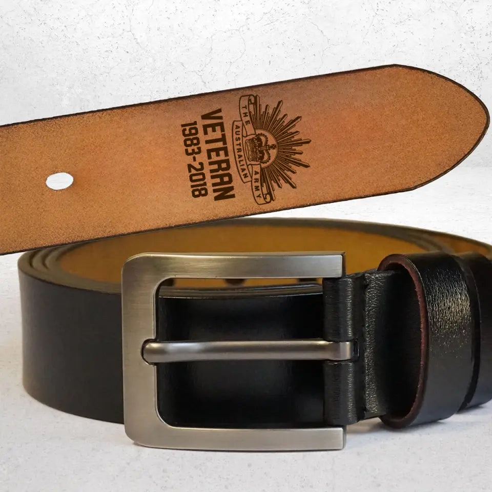 Personalized Australian Veteran Logo Custom Time Engraved Leather Belt Printed QTKH24941