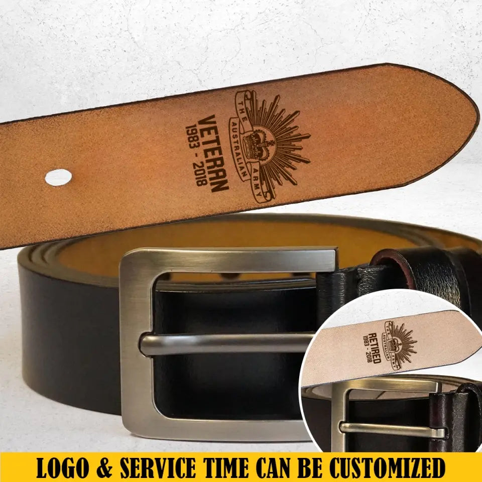 Personalized Australian Veteran Logo Custom Time Engraved Leather Belt Printed QTKH24941