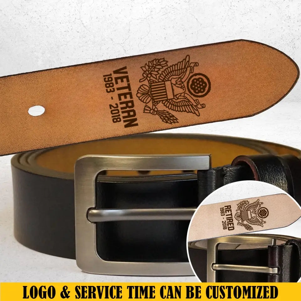 Personalized US Veteran Logo Custom Time Engraved Leather Belt Printed QTKH24941