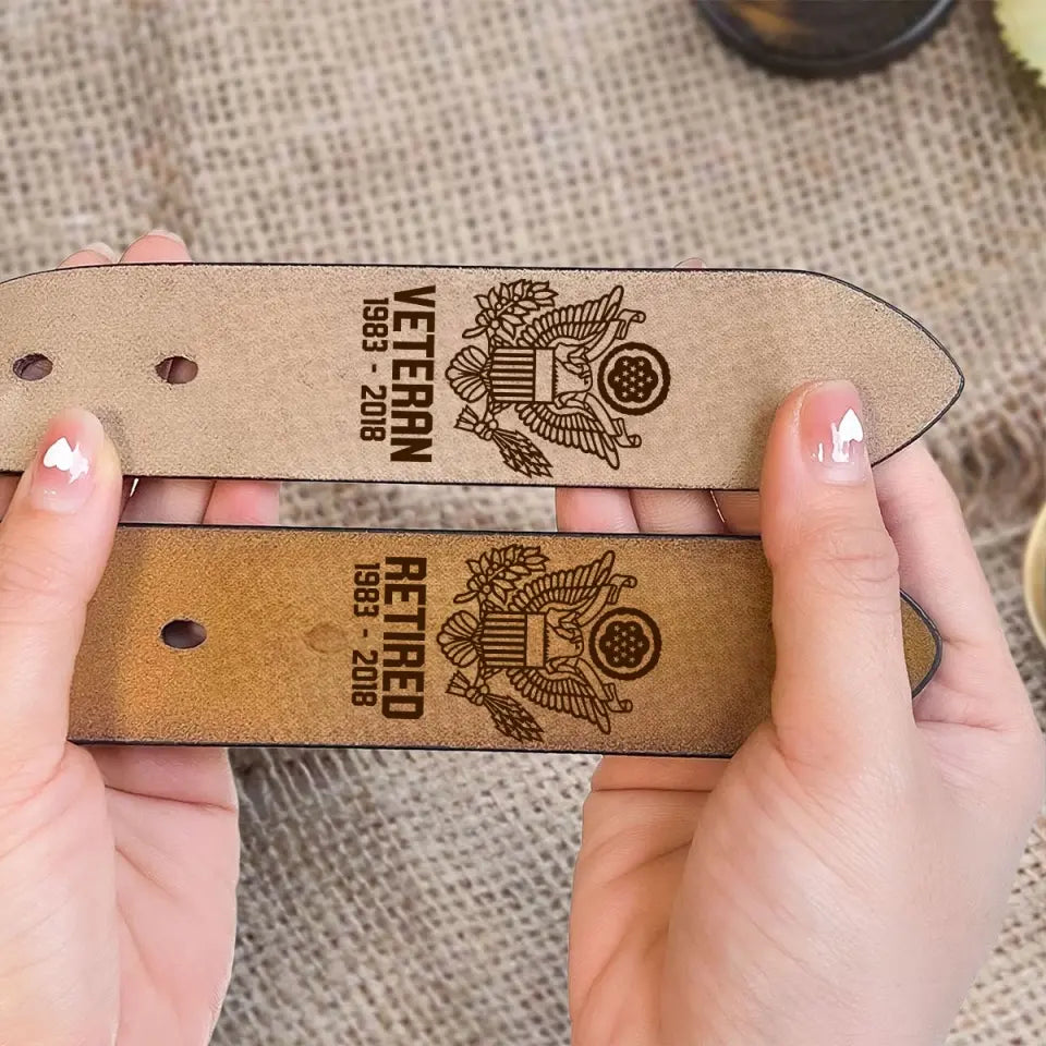 Personalized US Veteran Logo Custom Time Engraved Leather Belt Printed QTKH24941