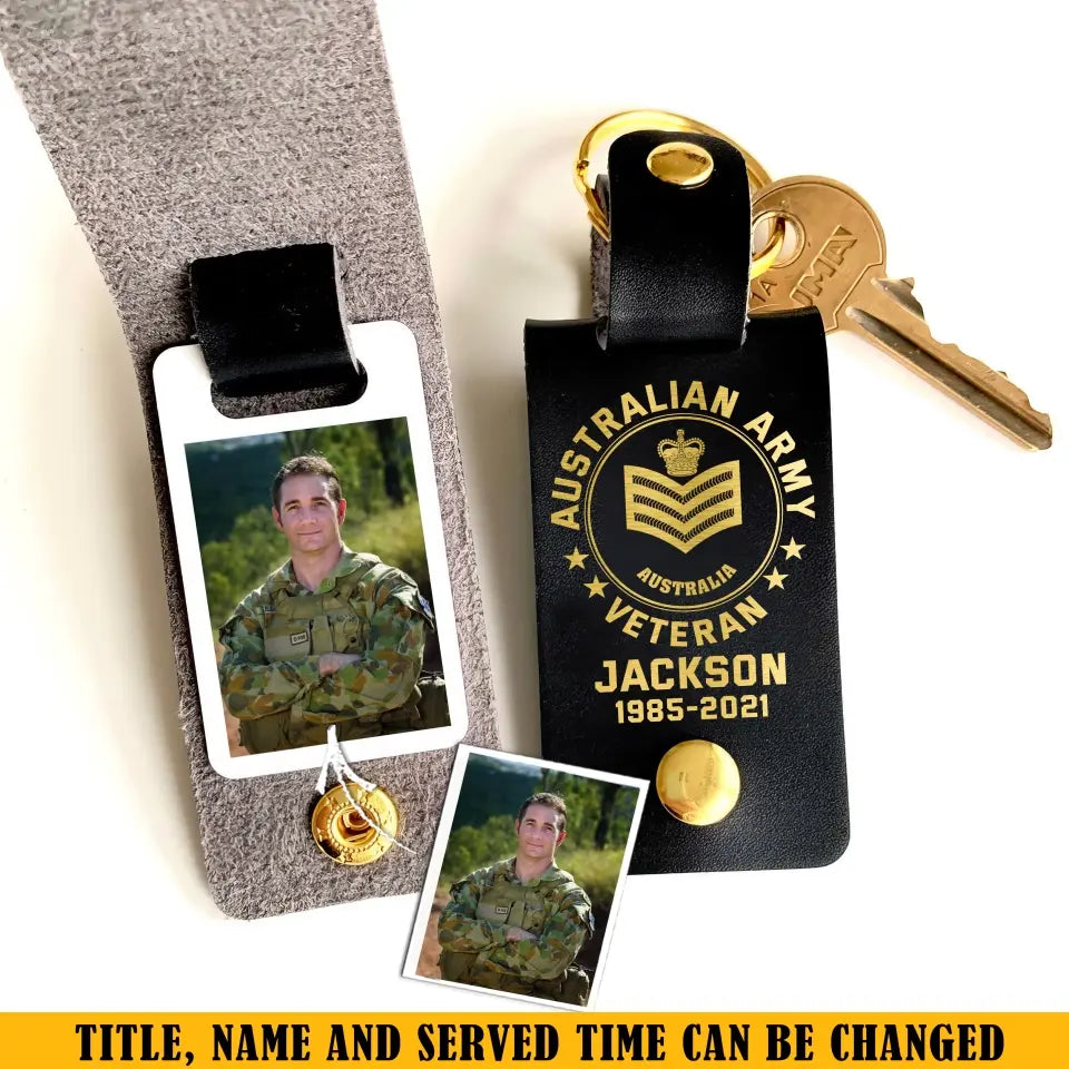 Personalized Upload Your Australian Veteran Photo Australian Army Custom Rank & Name Leather Keychain Printed KVH24944