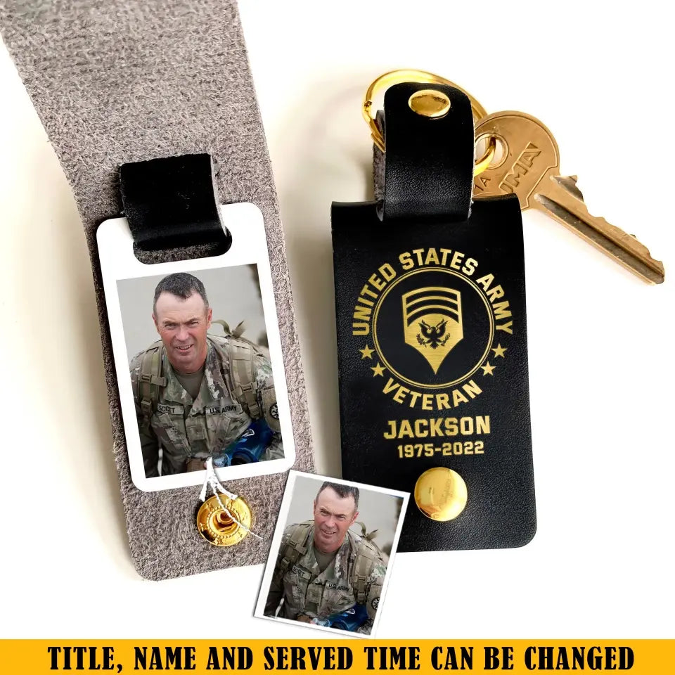 Personalized Upload Your US Veteran Photo US Army Custom Rank & Name Leather Keychain Printed KVH24944