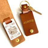 Personalized Auntie & Kid Names Floral Border Leather Keychain Printed HN24951