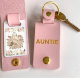 Personalized Auntie & Kid Names Floral Border Leather Keychain Printed HN24951