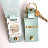 Personalized Auntie & Kid Names Floral Border Leather Keychain Printed HN24951