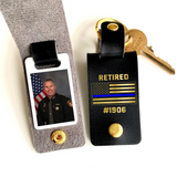 Personalized Upload Your Photo Retired US Police Custom ID Leather Keychain Printed KVH24950