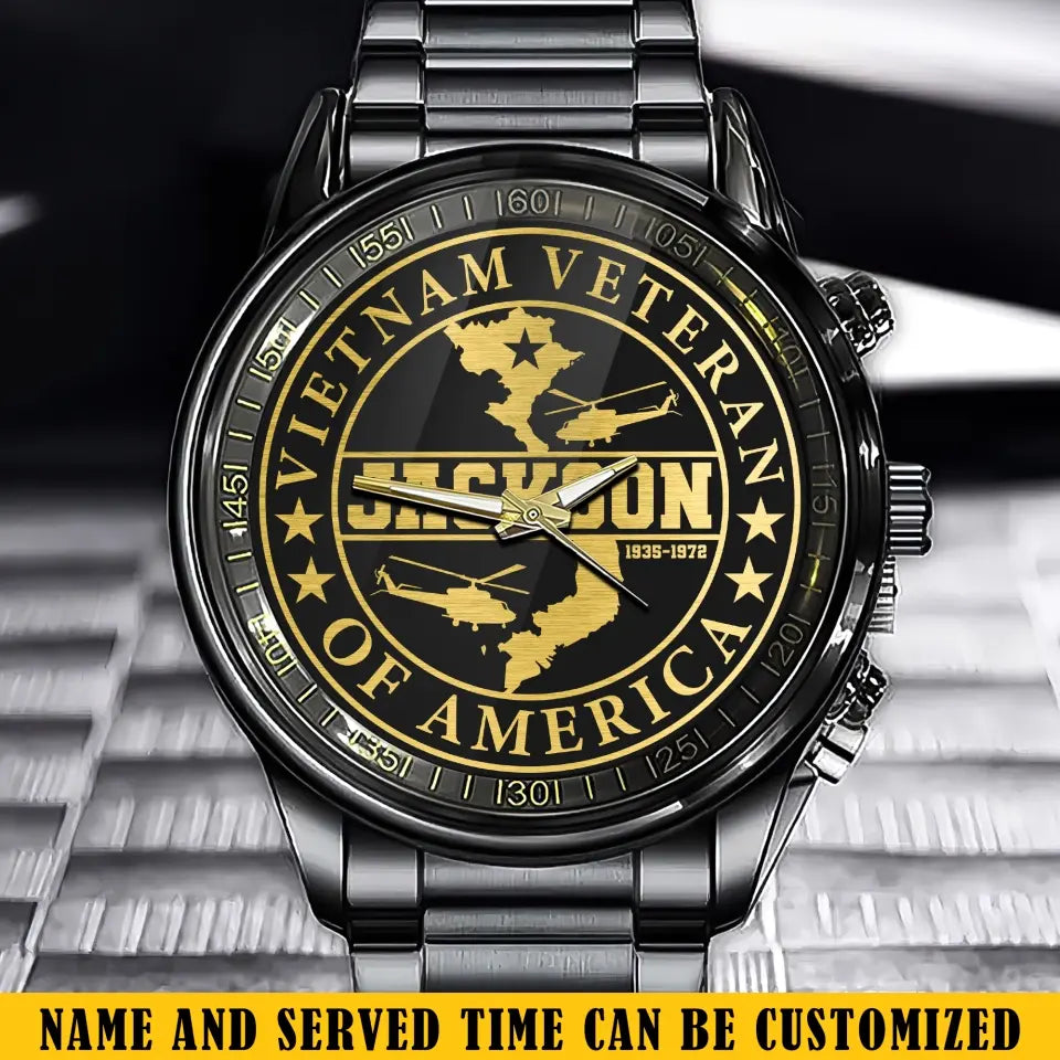 Personalized Vietnam Veteran Of America Custom Name & Time Watch Printed QTKH24952