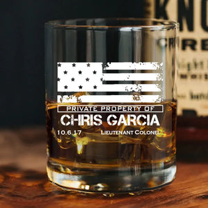 Personalized Private Property Of  US Veteran Custom Name & Rank Whiskey Glass Printed QTVA24956