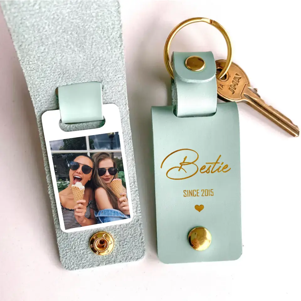 Personalized Upload Your Photo Gift For Bestie Leather Keychain Printed HN24954