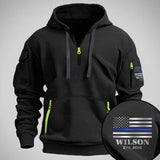 Personalized US Police Flag Custom Name & Time Quarter Zip Hoodie 2D Printed QTVQ24960