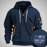 Personalized US Police Flag Custom Name & Time Quarter Zip Hoodie 2D Printed QTVQ24960