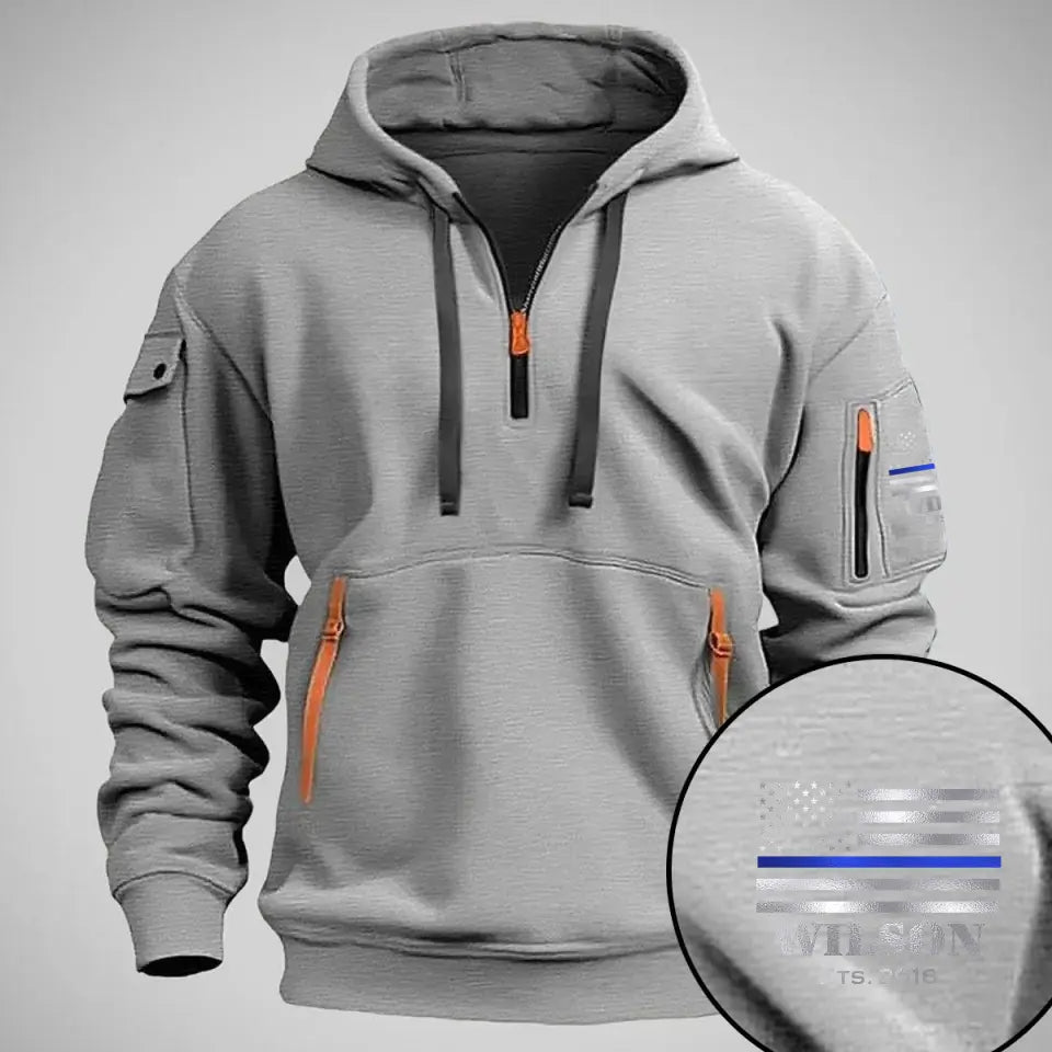Personalized US Police Flag Custom Name & Time Quarter Zip Hoodie 2D Printed QTVQ24960
