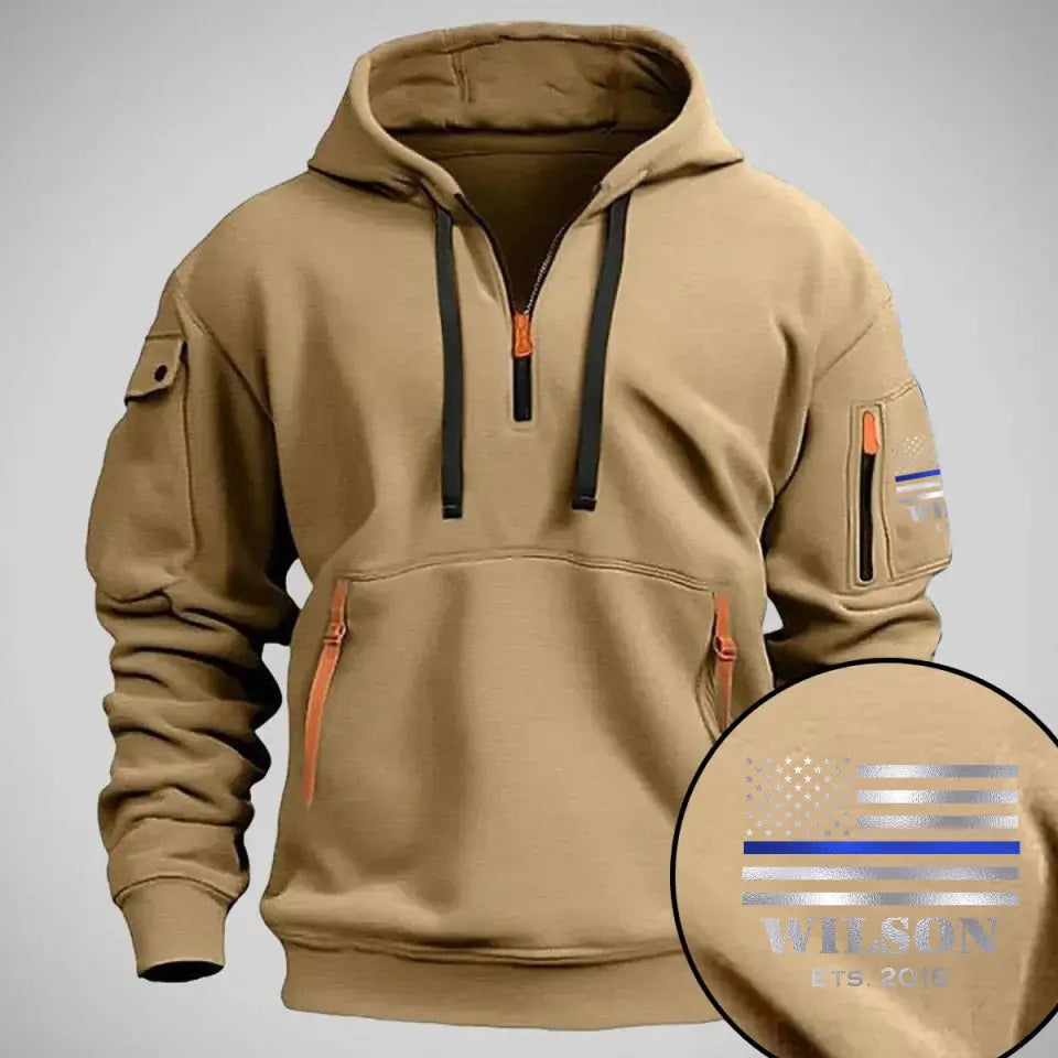 Personalized US Police Flag Custom Name & Time Quarter Zip Hoodie 2D Printed QTVQ24960