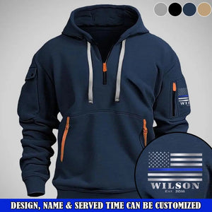Personalized US Police Flag Custom Name & Time Quarter Zip Hoodie 2D Printed QTVQ24960