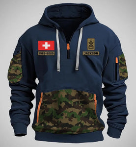 Personalized Swiss Veteran Custom Name Rank Camo & Time Quarter Zip Hoodie 2D Printed KVH24968