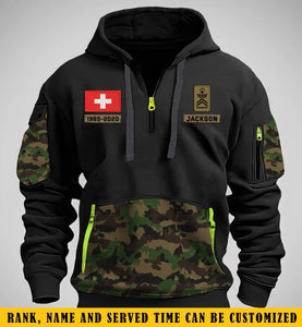 Personalized Swiss Veteran Custom Name Rank Camo & Time Quarter Zip Hoodie 2D Printed KVH24968