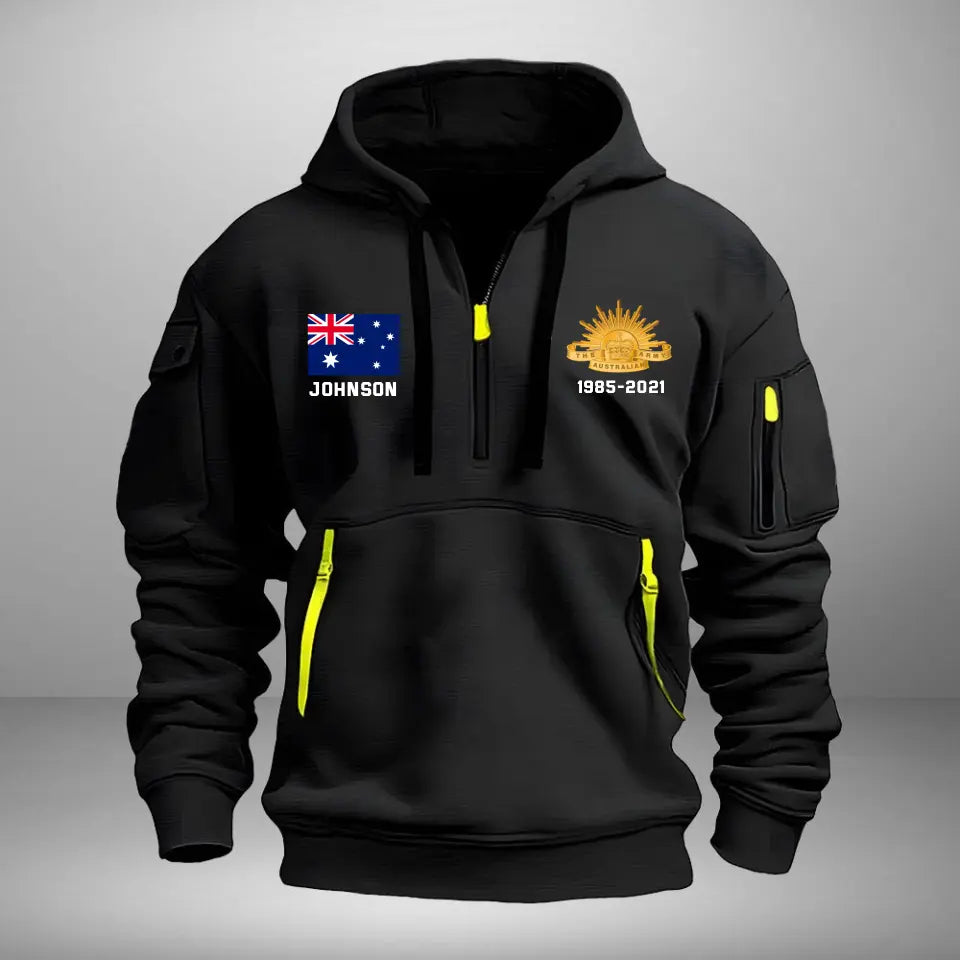 Personalized Australian Army Logo Custom Name & Time Quarter Zip Hoodie 2D Printed VQ24969