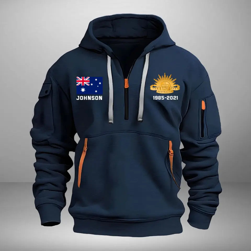 Personalized Australian Army Logo Custom Name & Time Quarter Zip Hoodie 2D Printed VQ24969