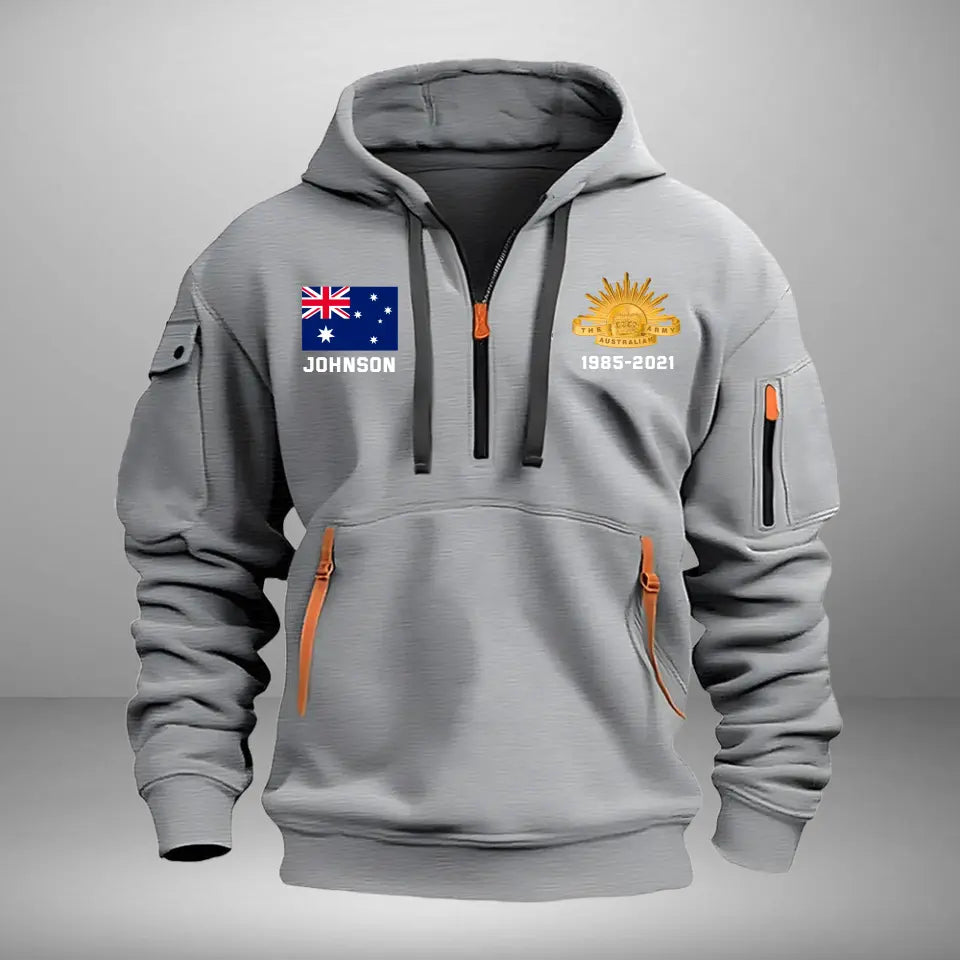 Personalized Australian Army Logo Custom Name & Time Quarter Zip Hoodie 2D Printed VQ24969