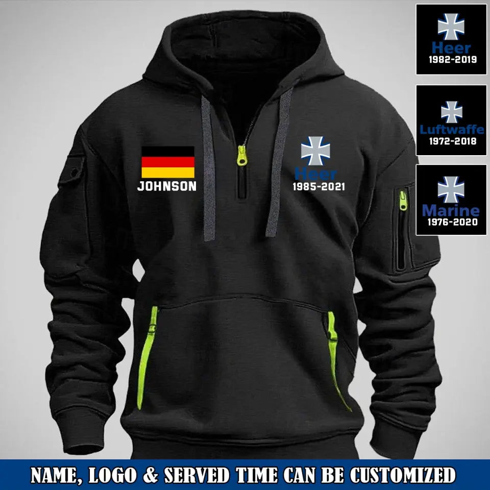 Personalized German Veteran Logo Custom Name & Time Quarter Zip Hoodie 2D Printed VQ24969