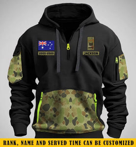 Personalized Australian Veteran Rank Camo Custom Name & Time Quarter Zip Hoodie 2D Printed KVH24971
