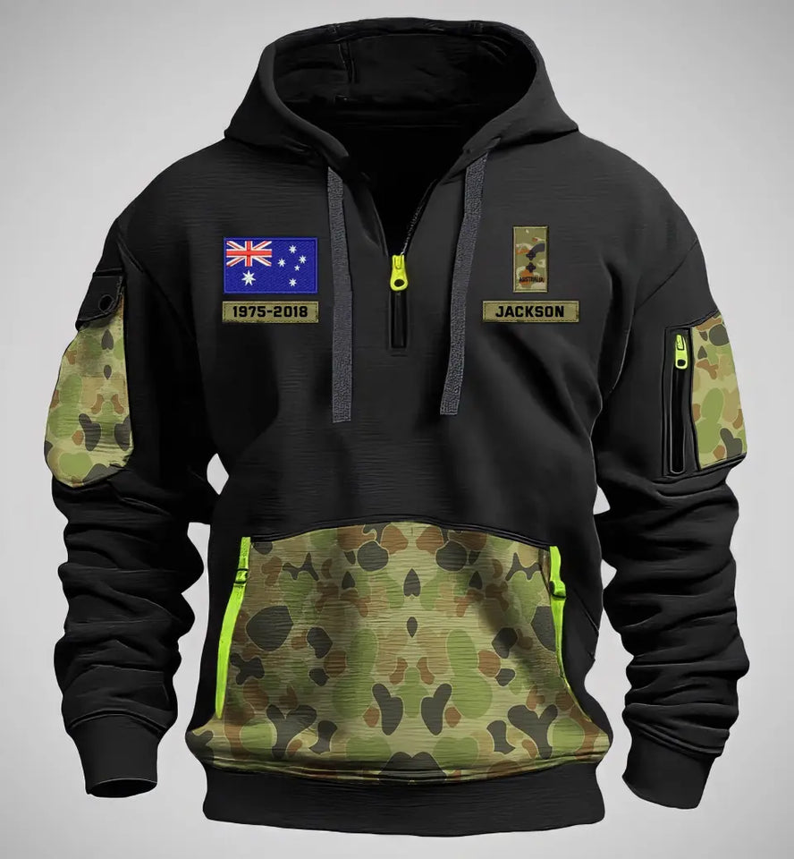 Personalized Australian Veteran Rank Camo Custom Name & Time Quarter Zip Hoodie 2D Printed KVH24971