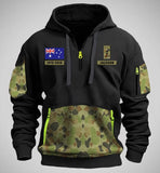 Personalized Australian Veteran Rank Camo Custom Name & Time Quarter Zip Hoodie 2D Printed KVH24971