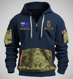 Personalized Australian Veteran Rank Camo Custom Name & Time Quarter Zip Hoodie 2D Printed KVH24971