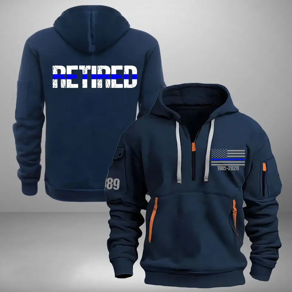 Personalized Retired US Police Custom ID & Time Quarter Zip Hoodie 2D Printed QTHN24972