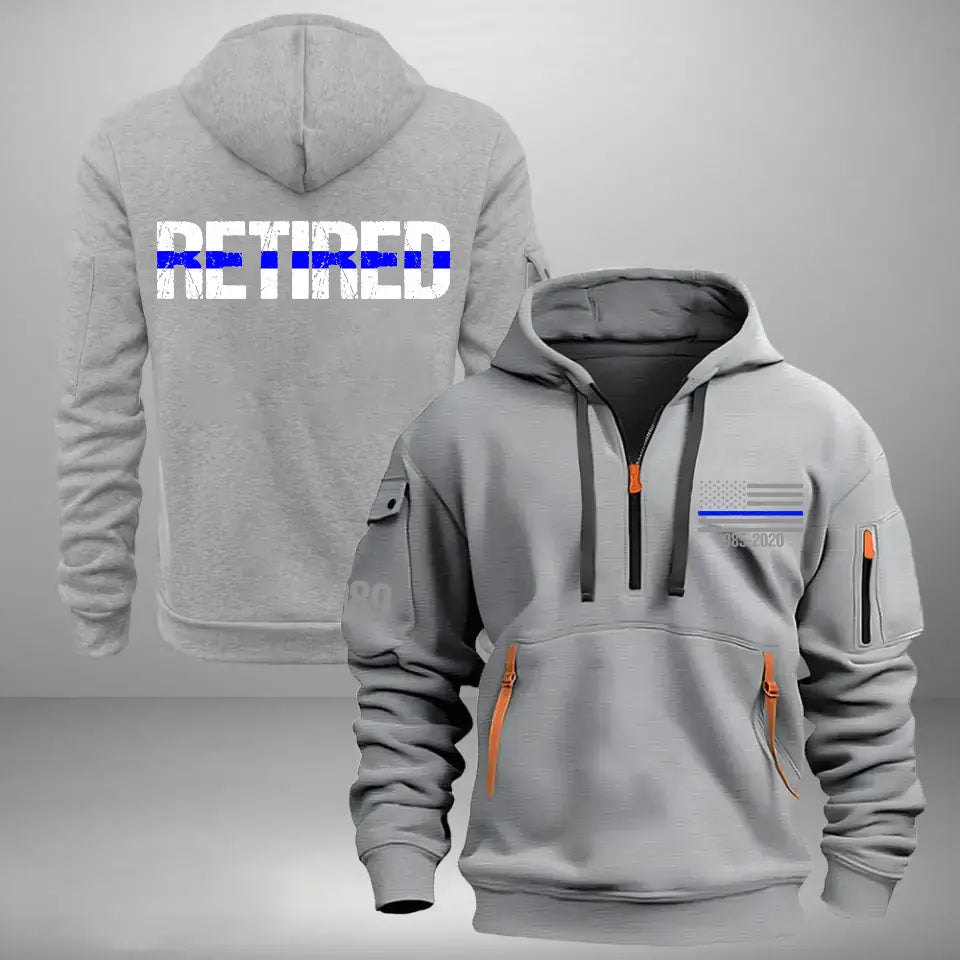 Personalized Retired US Police Custom ID & Time Quarter Zip Hoodie 2D Printed QTHN24972