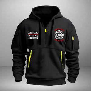 Personalized UK Firefighter Custom Name & Department Quarter Zip Hoodie 2D Printed VQ24973