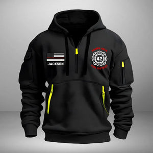 Personalized US Firefighter Custom Name & Department Quarter Zip Hoodie 2D Printed VQ24973