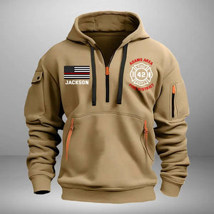 Personalized US Firefighter Custom Name & Department Quarter Zip Hoodie 2D Printed VQ24973