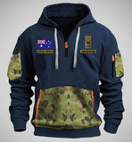 Personalized Australian Veteran Rank Camo Custom Name & Time Quarter Zip Hoodie 2D Printed KVH24971