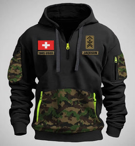 Personalized Swiss Veteran Custom Name Rank Camo & Time Quarter Zip Hoodie 2D Printed KVH24968