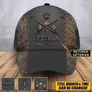 Personalized Canadian Veteran Retired Custom Time & Logo 3D Cap QTHN24975